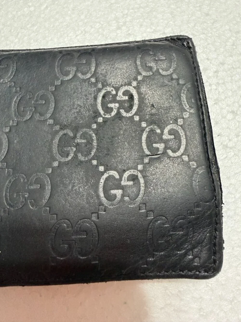Gucci Guccissima Black Leather Bifold Wallet Coin Pocket Men's GG Monogram